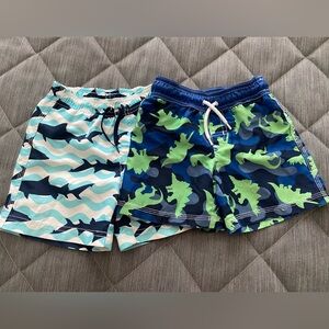 2T Blue and Green Shark and Dinosaur Print Swim Shorts Trunks